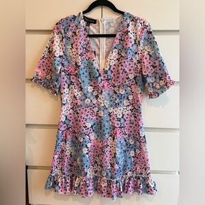 Parisian Works Pink & Blue Floral Mini Dress
